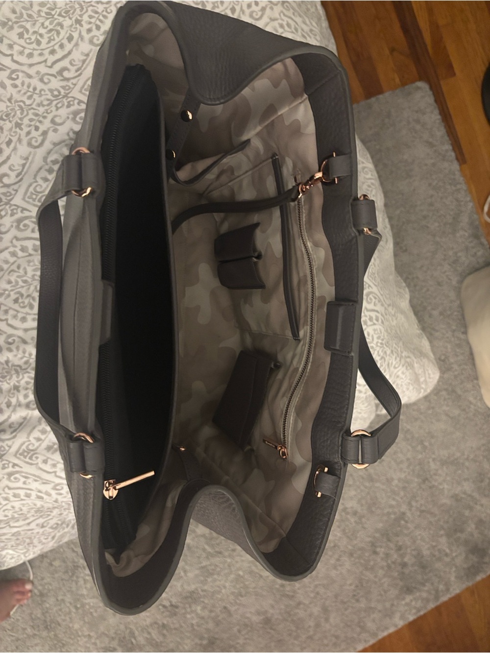 Dagne Dover Black Pebbled Leather Tote with Gold Logo - Picture 4 of 5